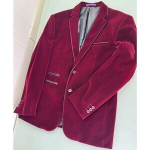 Vinci Velvet Blazer Dinner Jacket Mens S Small 38R Burgundy 2-Button Double Vent